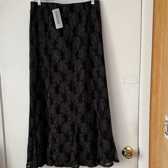 Chico's Dresses & Skirts - Chico's Elegant Women’s Black and Gold Floral Design Maxi Skirt. NWT